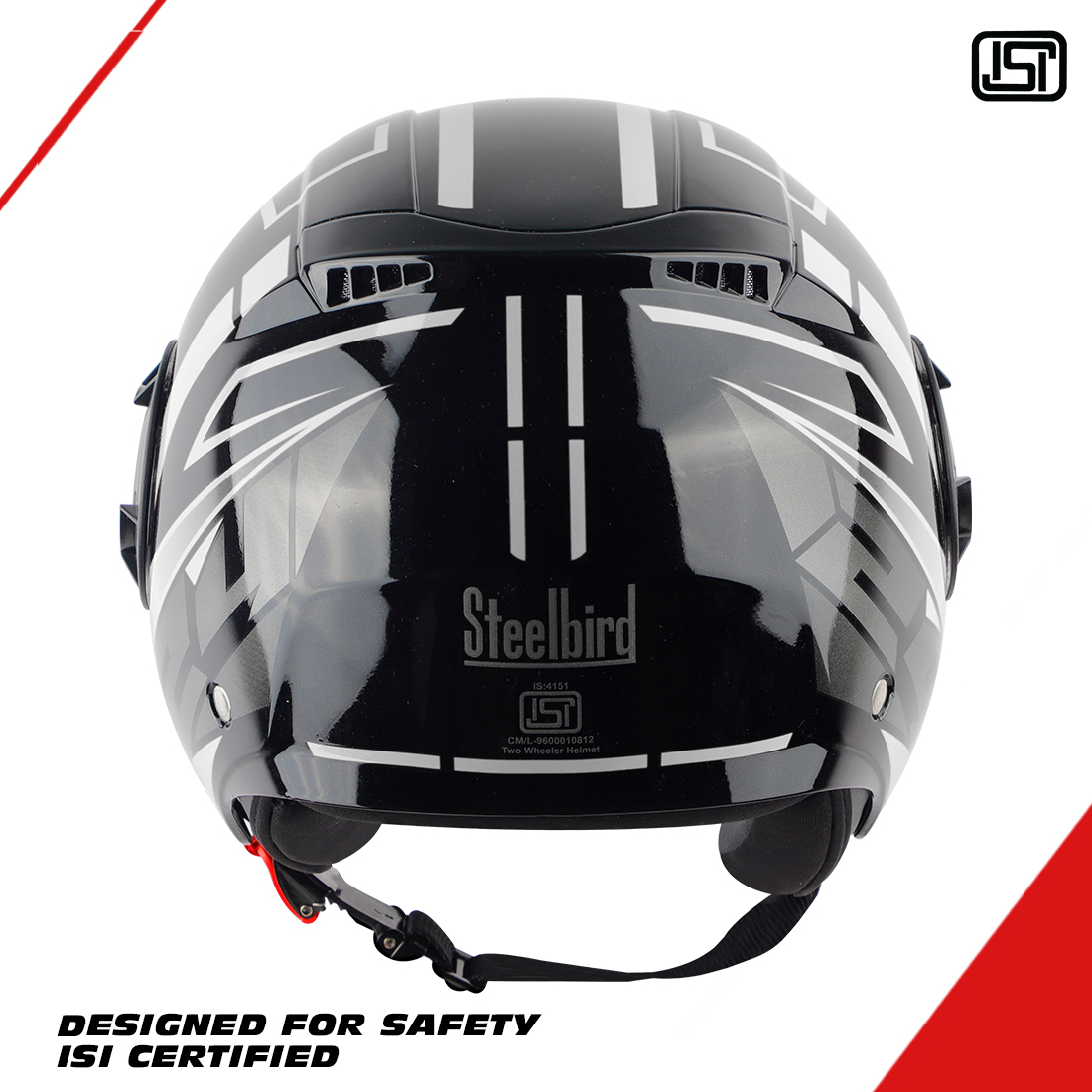 Steelbird SBH-31 Baron 24 ISI Certified Open Face Helmet For Men And Women With Inner Sun Shield(Dual Visor Mechanism) (Matt Black Grey)